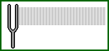 A tuning fork vibrates the particles of matter around it, creating a pressure wave of sound energy illustrated by a repeating pattern of particles that are compressed together, and particles that are spread out. The particles of matter carry the sound wave from left to right as they bump into one another